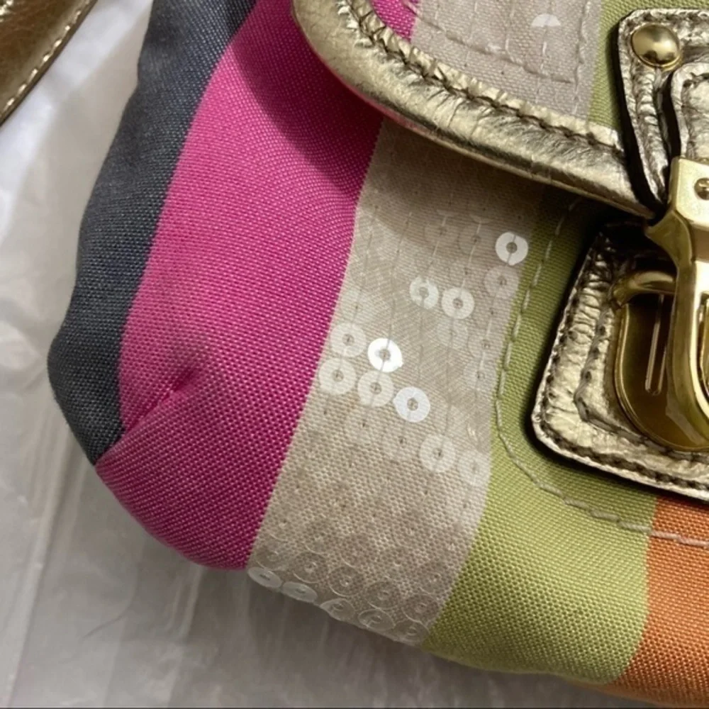Coach poppy rare legacy striped sequined two way messenger crossbody bag